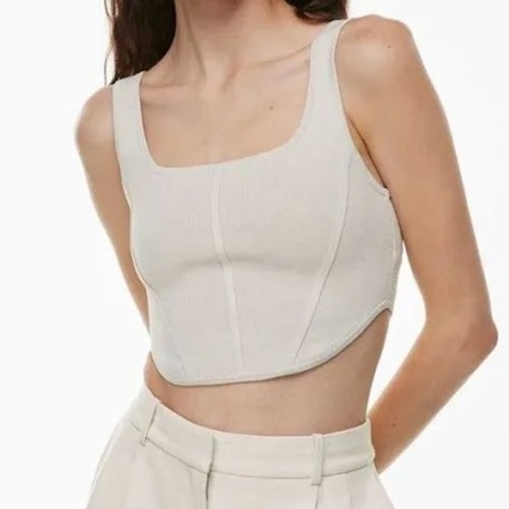 Babaton Aritzia Sculpt Knit Pointelle Corset Top Birch Off White Small